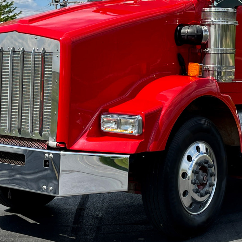 Chrome Rectangular Dual Headlight Bezels With LED 2Pcs