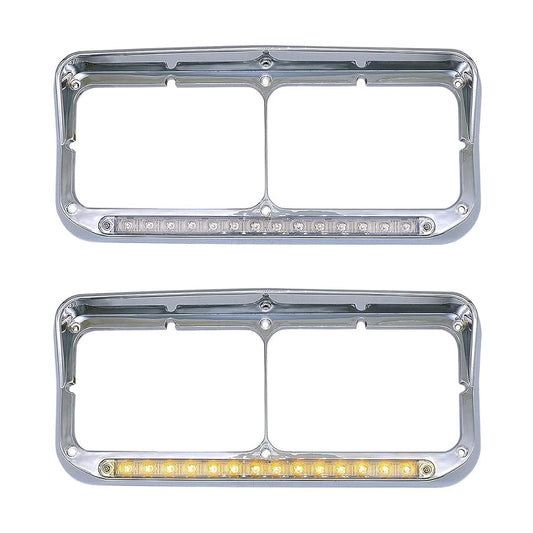Chrome Rectangular Dual Headlight Bezels With LED 2Pcs