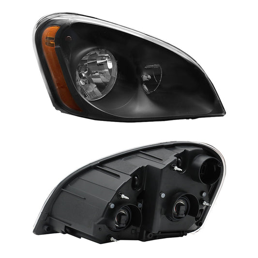 Fit for Freightliner Cascadia Halogen Headlights Black With Bulbs