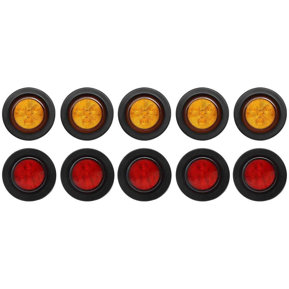 4 LED Side Marker Lights 2" Round Clearance Lights With Rubber Gaskets 10Pcs