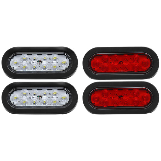 10 LED Tail Lights 6" Oval Marker Lights With Rubber Gaskets 4Pcs