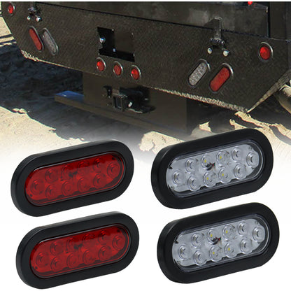 10 LED Tail Lights 6" Oval Marker Lights With Rubber Gaskets 4Pcs