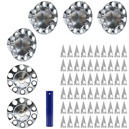 Spiked Semi Truck Removable Hub Covers Kit 2 Front and 4 Rear Include Hub Caps