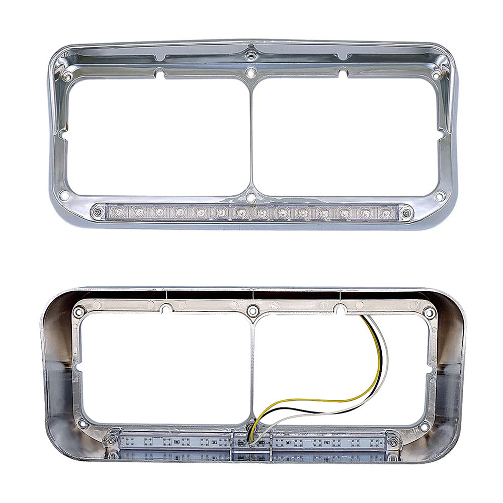Chrome Rectangular Dual Headlight Bezels With LED 2Pcs