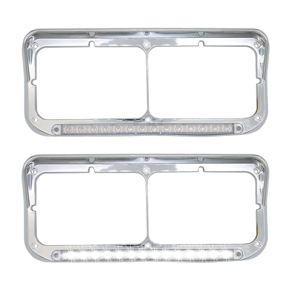 Chrome Rectangular Dual Headlight Bezels With LED 2Pcs