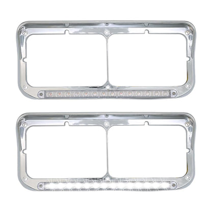 Chrome Rectangular Dual Headlight Bezels With LED 2Pcs