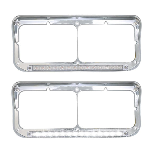 Chrome Rectangular Dual Headlight Bezels With LED 2Pcs
