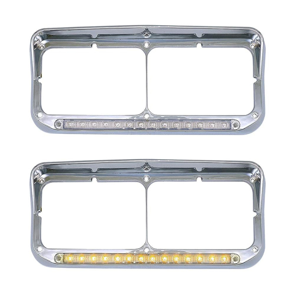 Chrome Rectangular Dual Headlight Bezels With LED 2Pcs