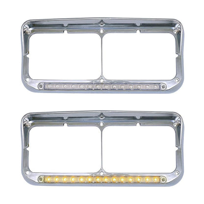 Chrome Rectangular Dual Headlight Bezels With LED 2Pcs