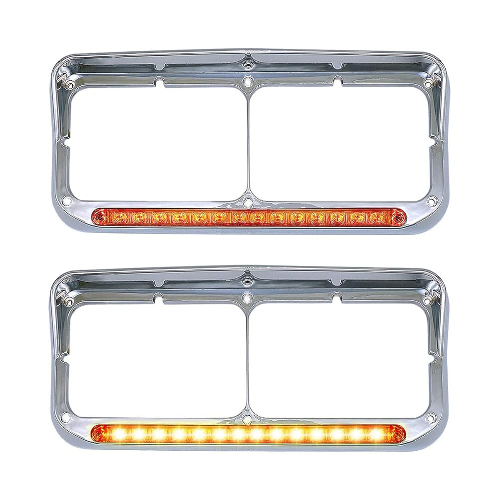 Chrome Rectangular Dual Headlight Bezels With LED 2Pcs