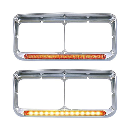 Chrome Rectangular Dual Headlight Bezels With LED 2Pcs