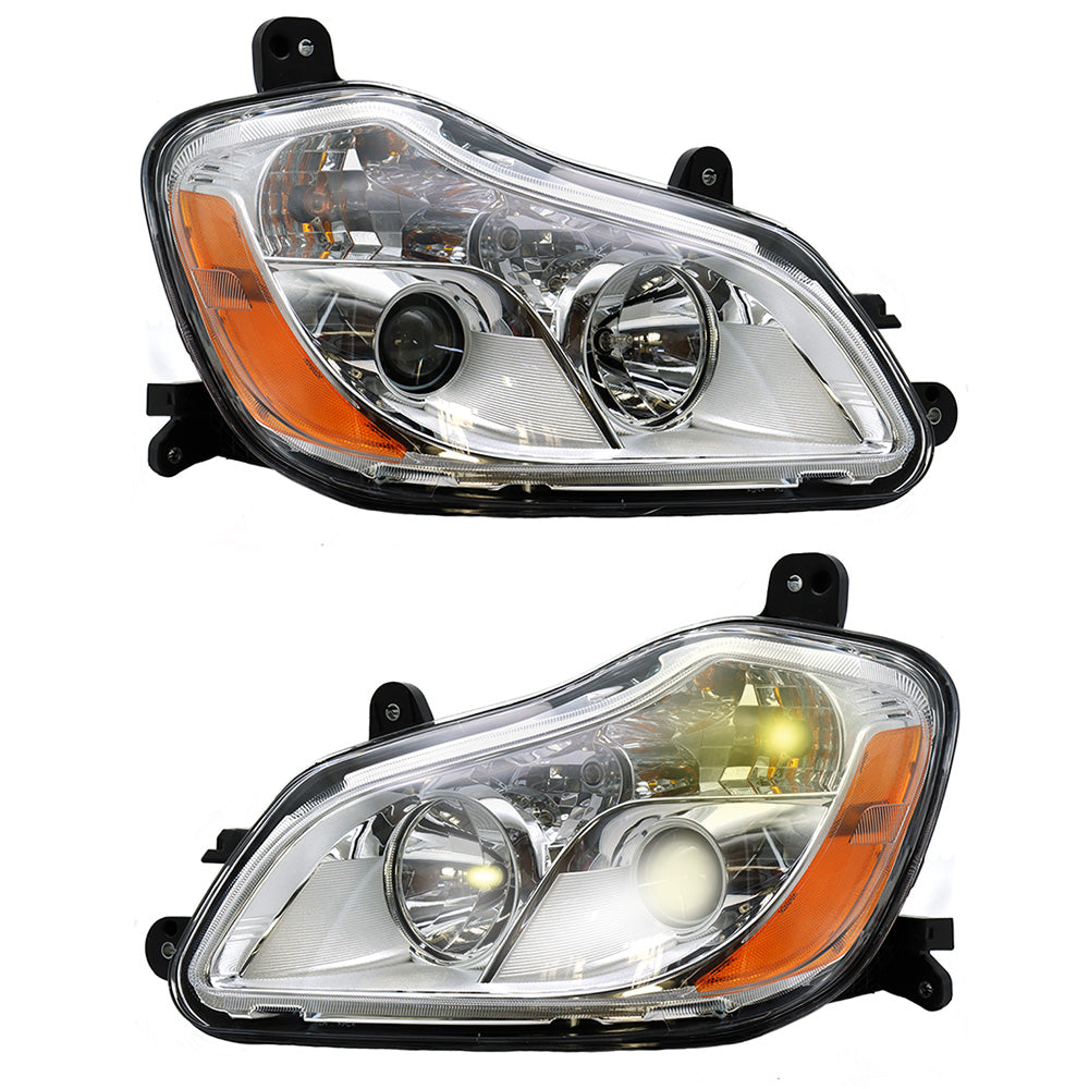 Compatible With Kenworth T680 2013-2021 Chrome Headlights Included Bulbs