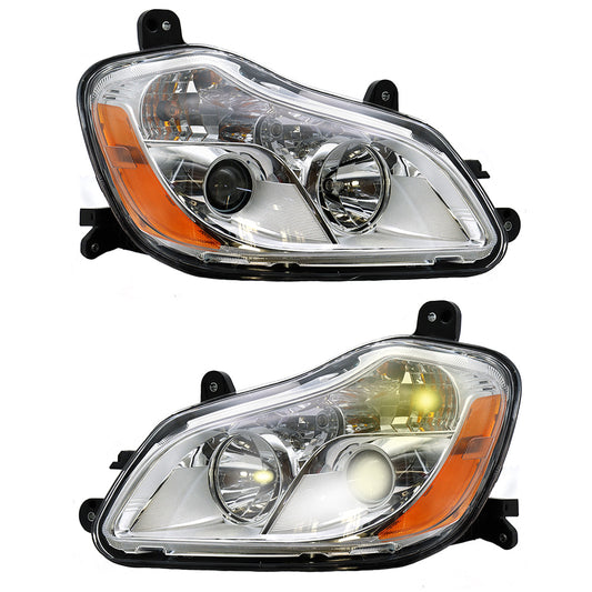 Compatible With Kenworth T680 2013-2021 Chrome Headlights Included Bulbs