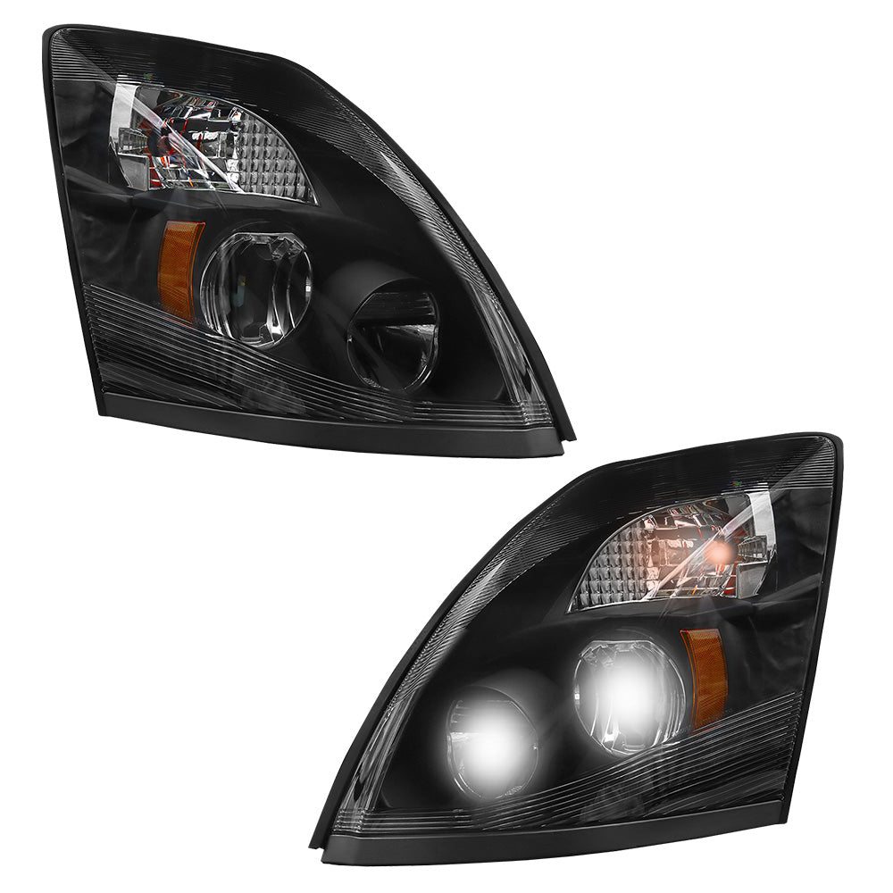 Compatible With Volvo VNL Black Factory Style LED Headlights 2004-2014