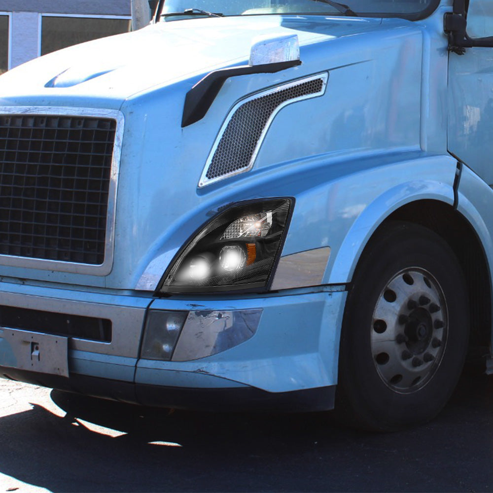 Compatible With Volvo VNL Black Factory Style LED Headlights 2004-2014