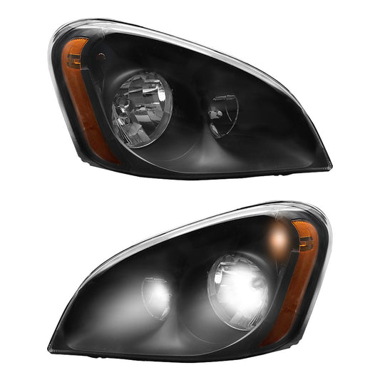 Fit for Freightliner Cascadia Halogen Headlights Black With Bulbs