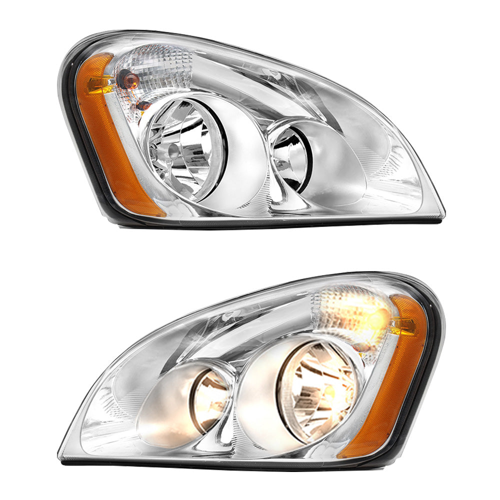 Fit for Freightliner Cascadia Halogen Headlights Chrome With Bulbs