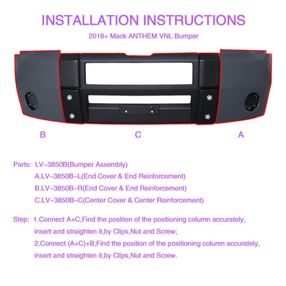 Front Bumper Assembly Compatible With Mack Anthem 2018+