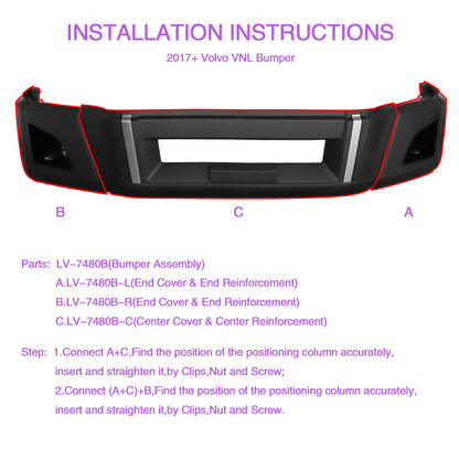 Complete Front Bumper With Fog Light Holes Compatible With Volvo VNL 2017+